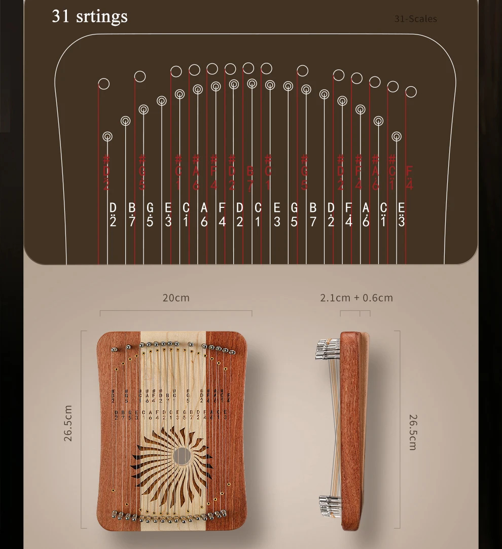 Hluru Lyre à 31 cordes, Kalyre - Musical Instrument Lyre avis et prix